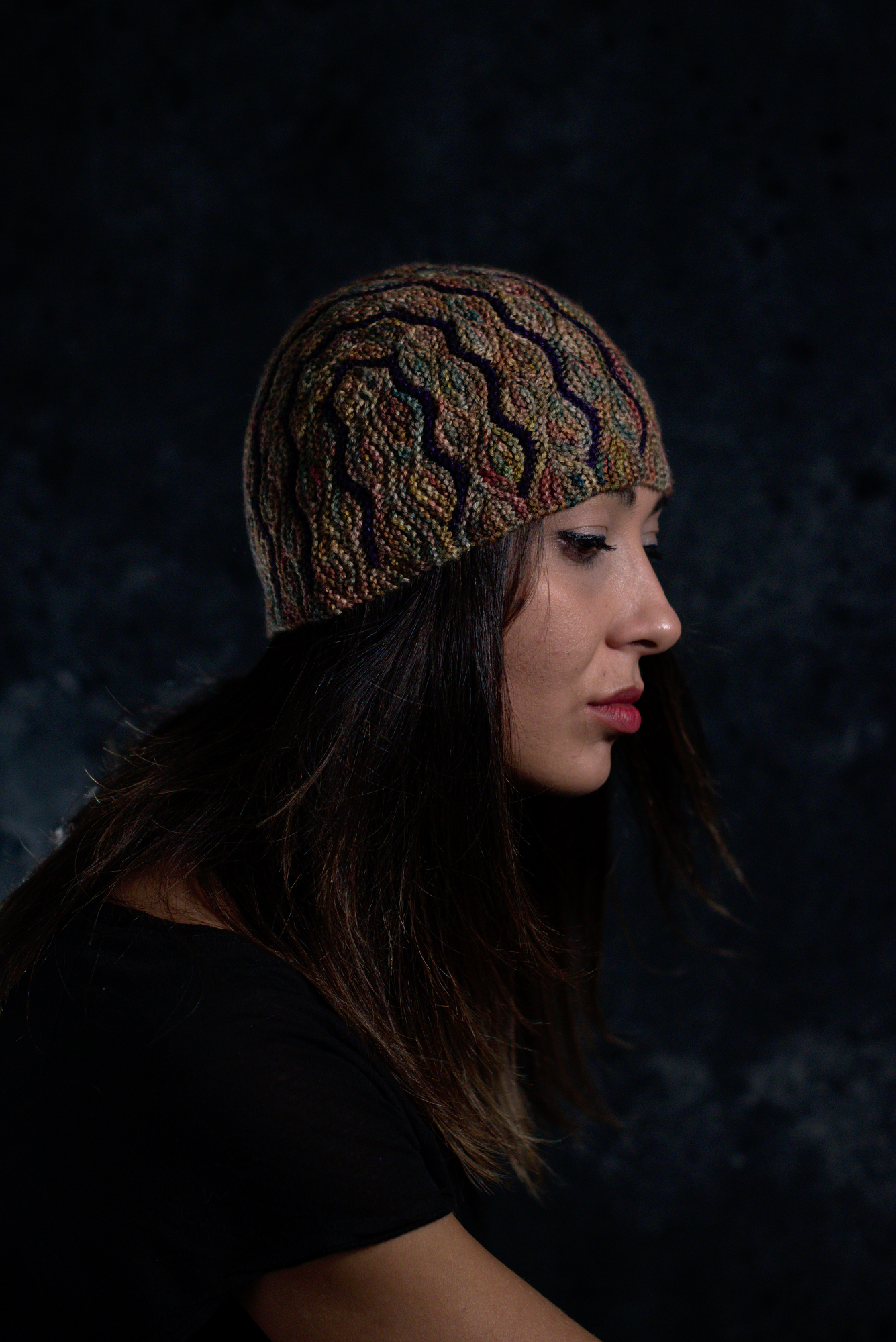 Undulous sideways knit short row colourwork hat knitting pattern