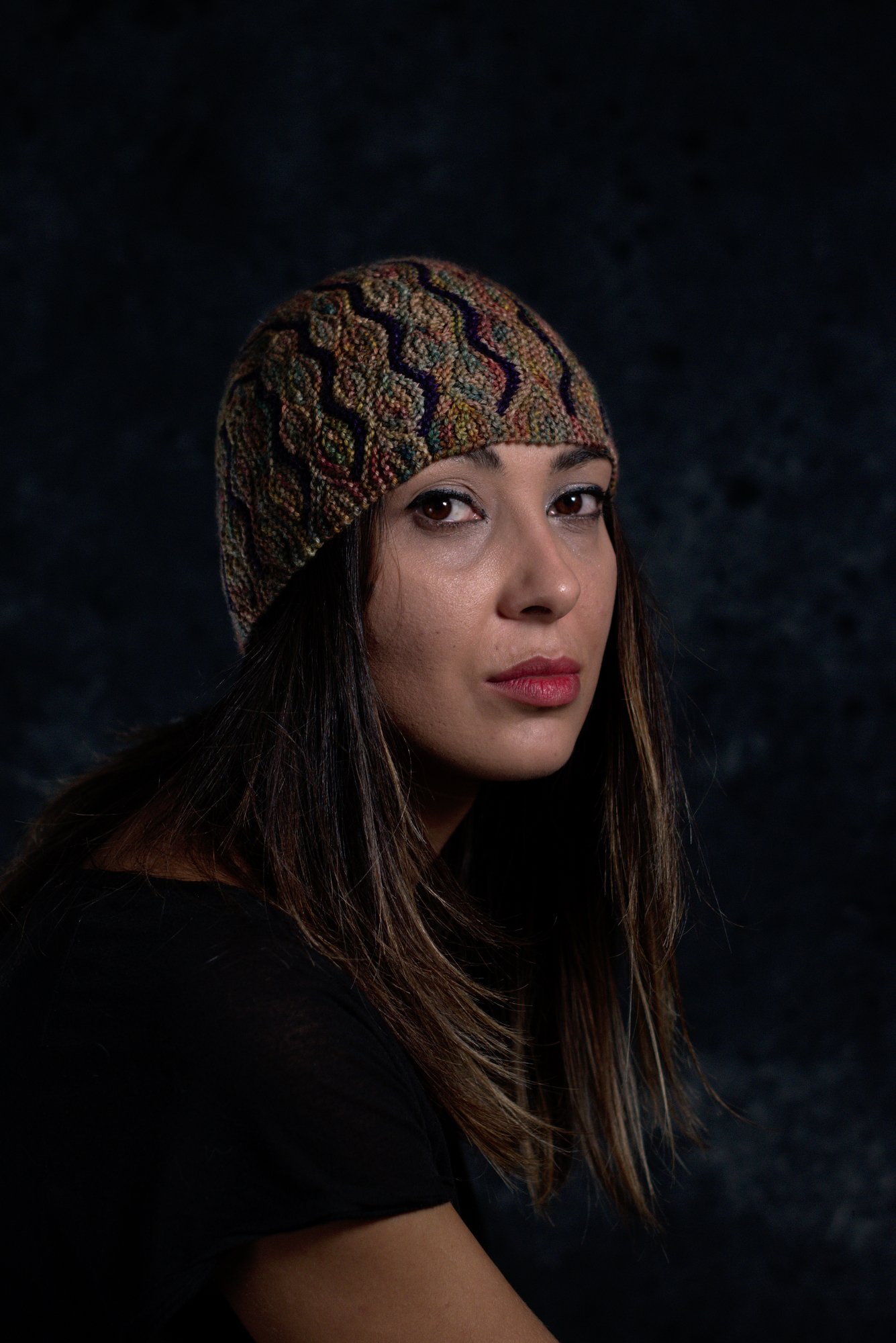 Undulous sideways knit short row colourwork hat knitting pattern