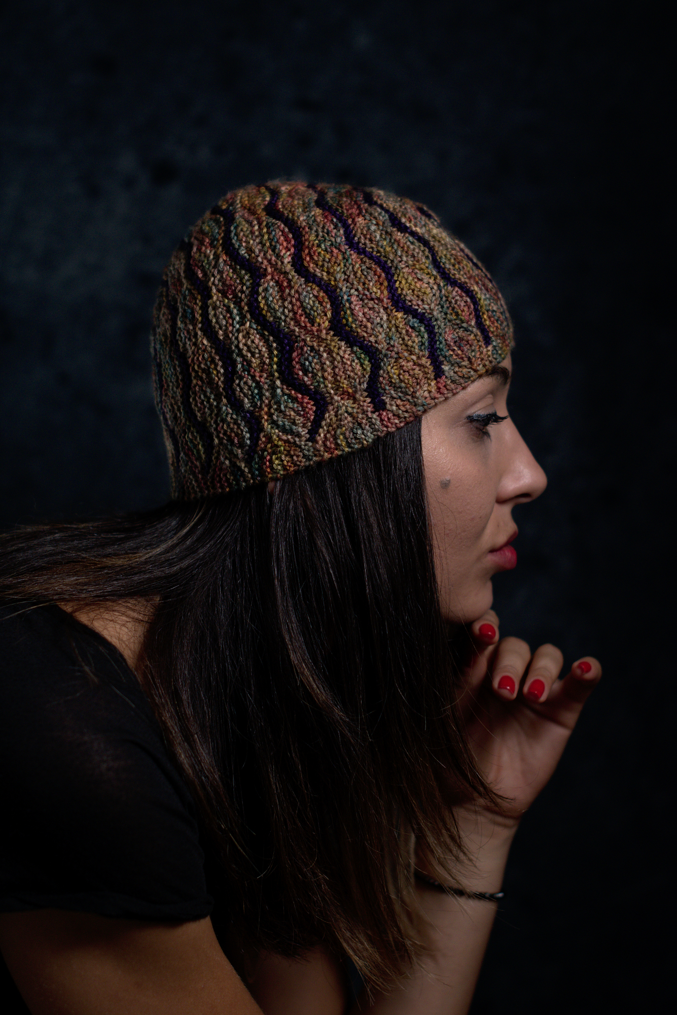 Undulous sideways knit short row colourwork hat knitting pattern