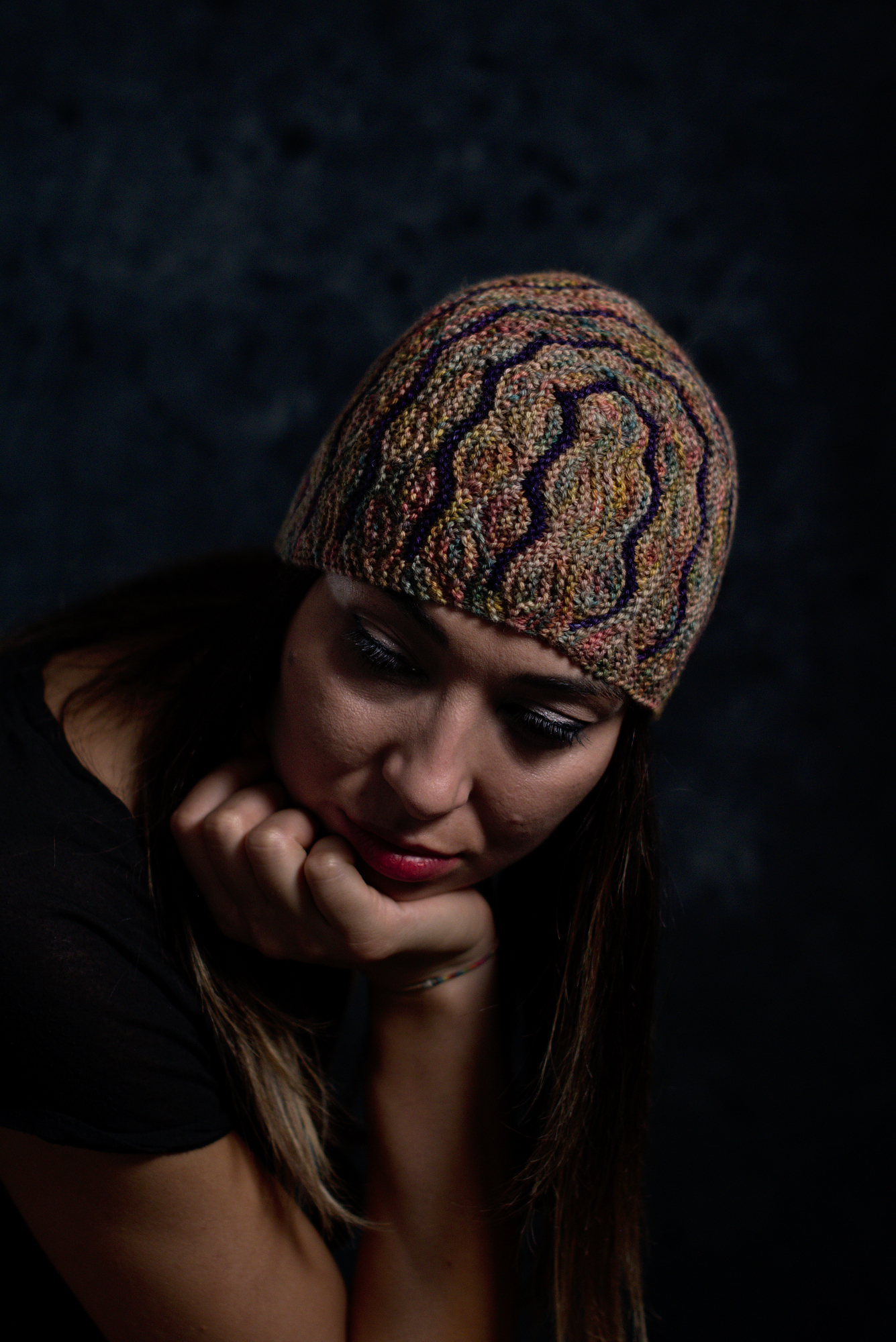 Undulous sideways knit short row colourwork hat knitting pattern