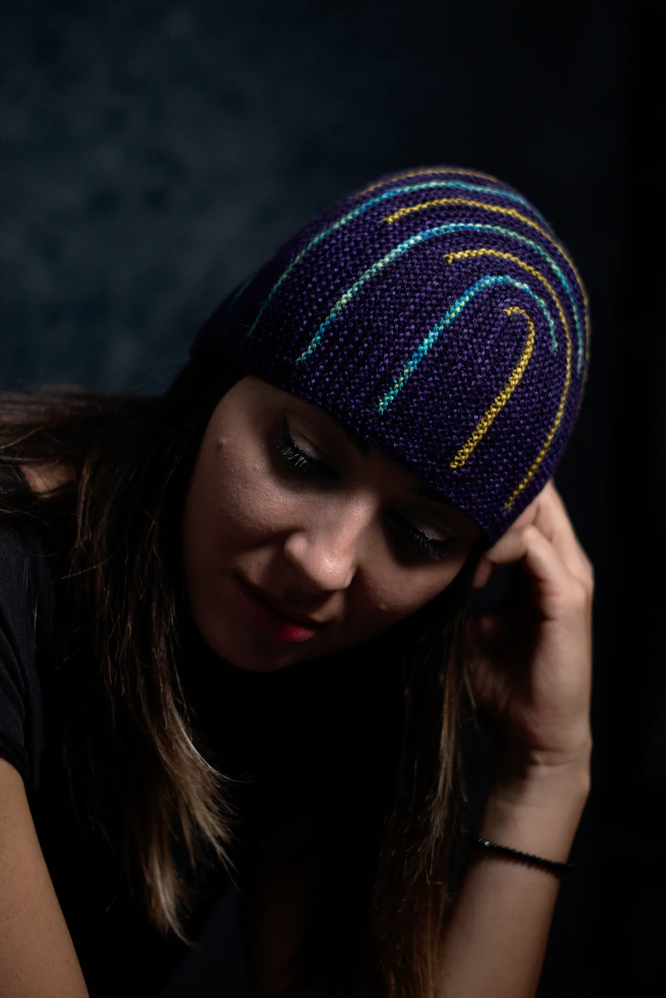Duality sideways knit short row striped hat knitting pattern