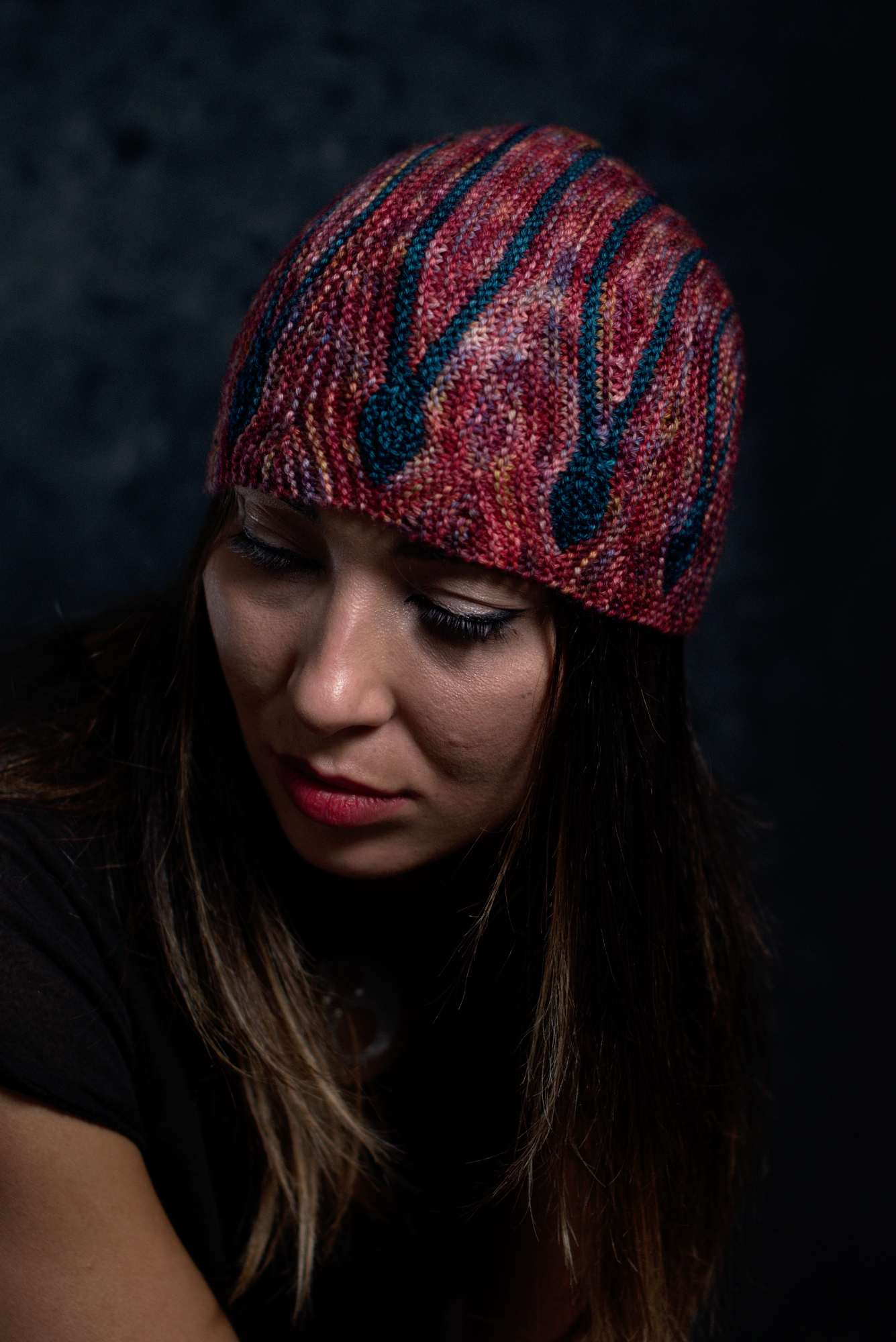 Oscillare sideways knit short row hat knitting pattern