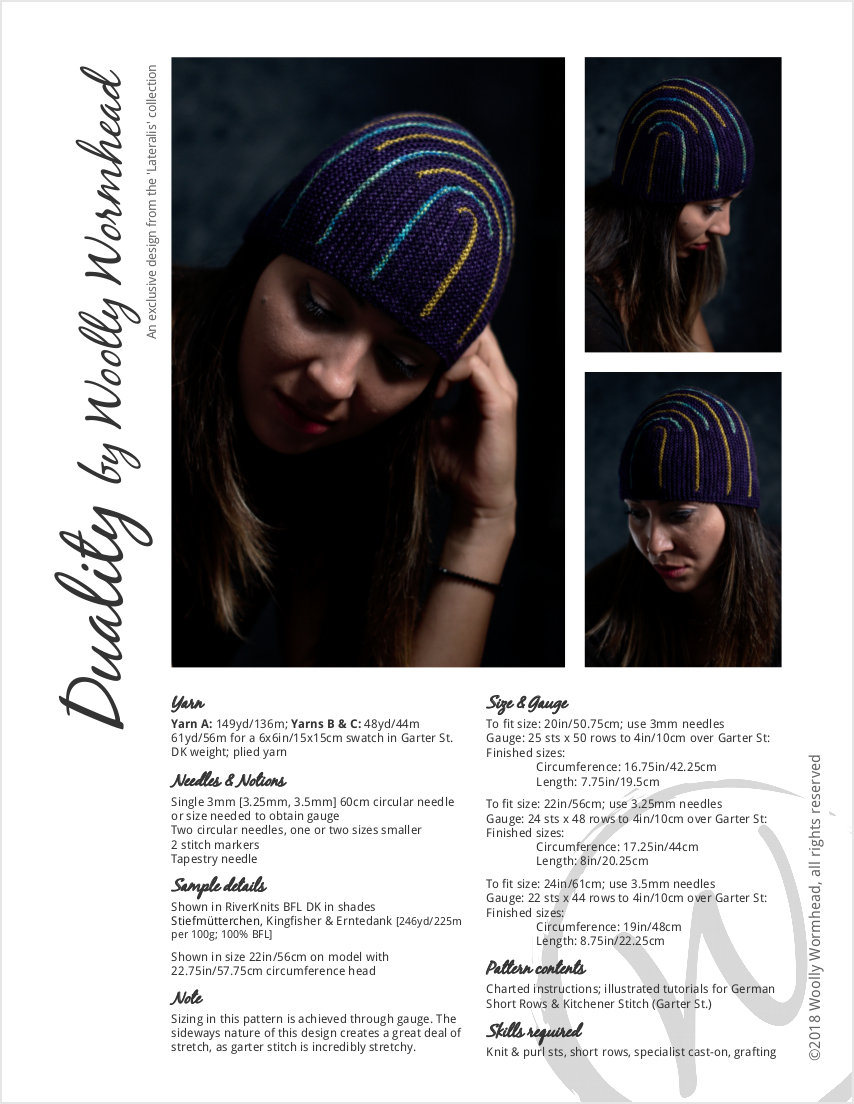 Duality sideways knit short row striped hat knitting pattern