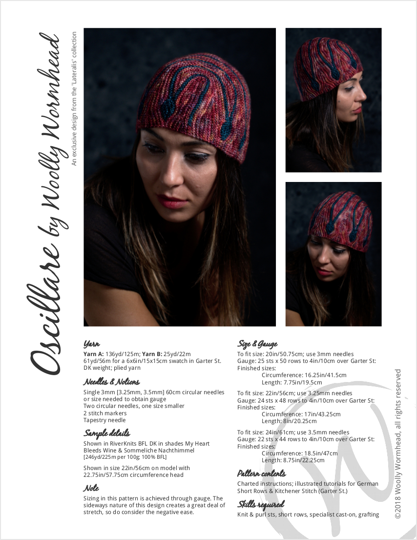 Oscillare sideways knit short row hat knitting pattern