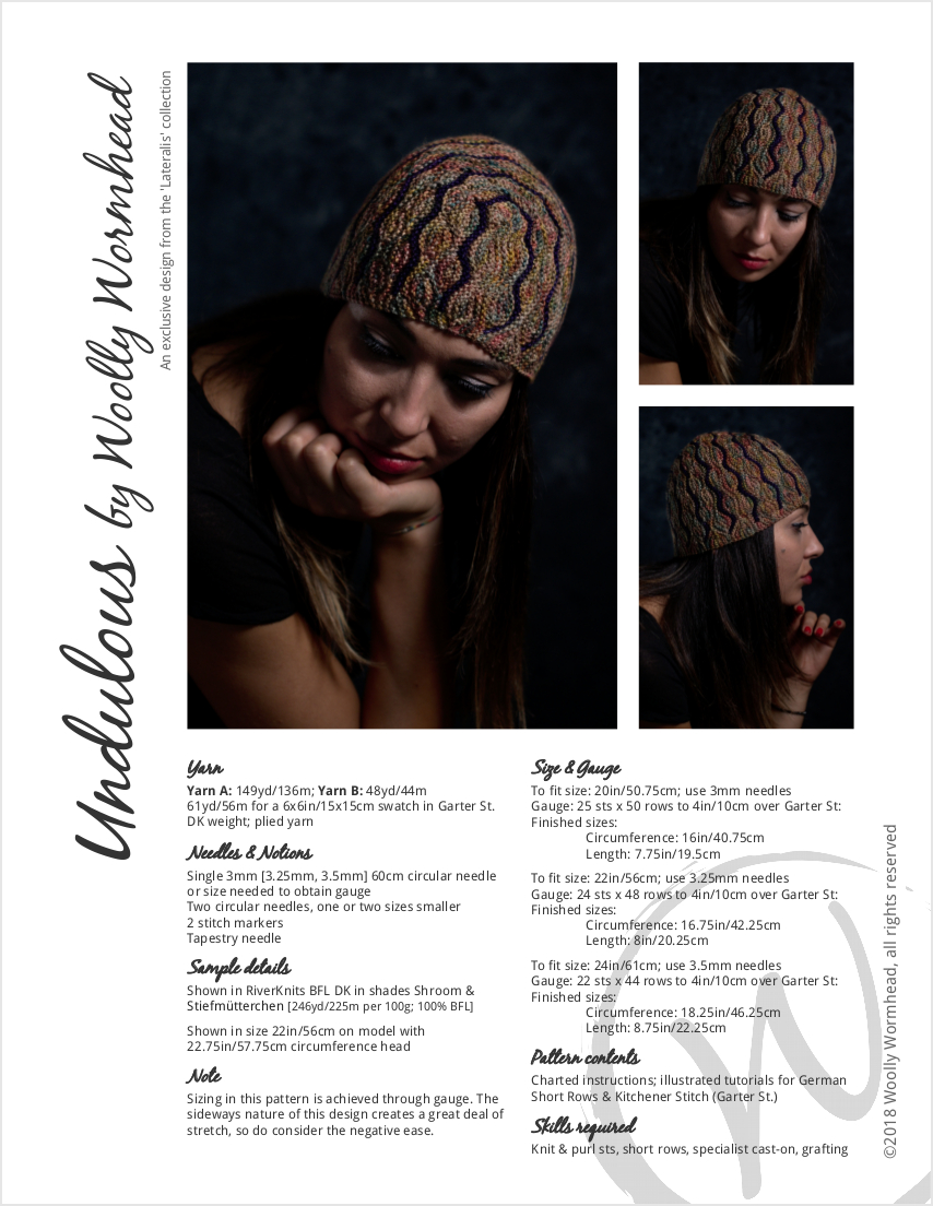 Undulous sideways knit short row striped hat knitting pattern