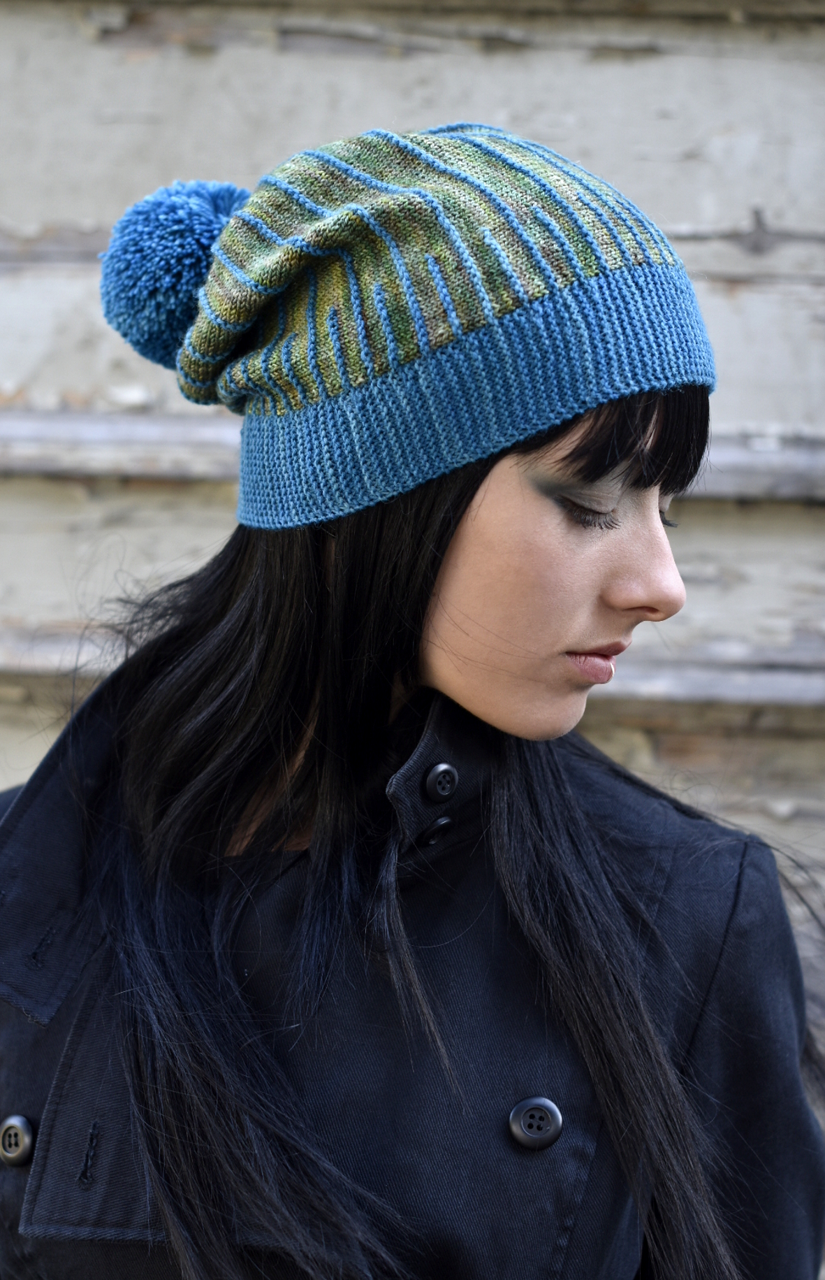 Misura sideways knit slouchy hat hand knitting pattern