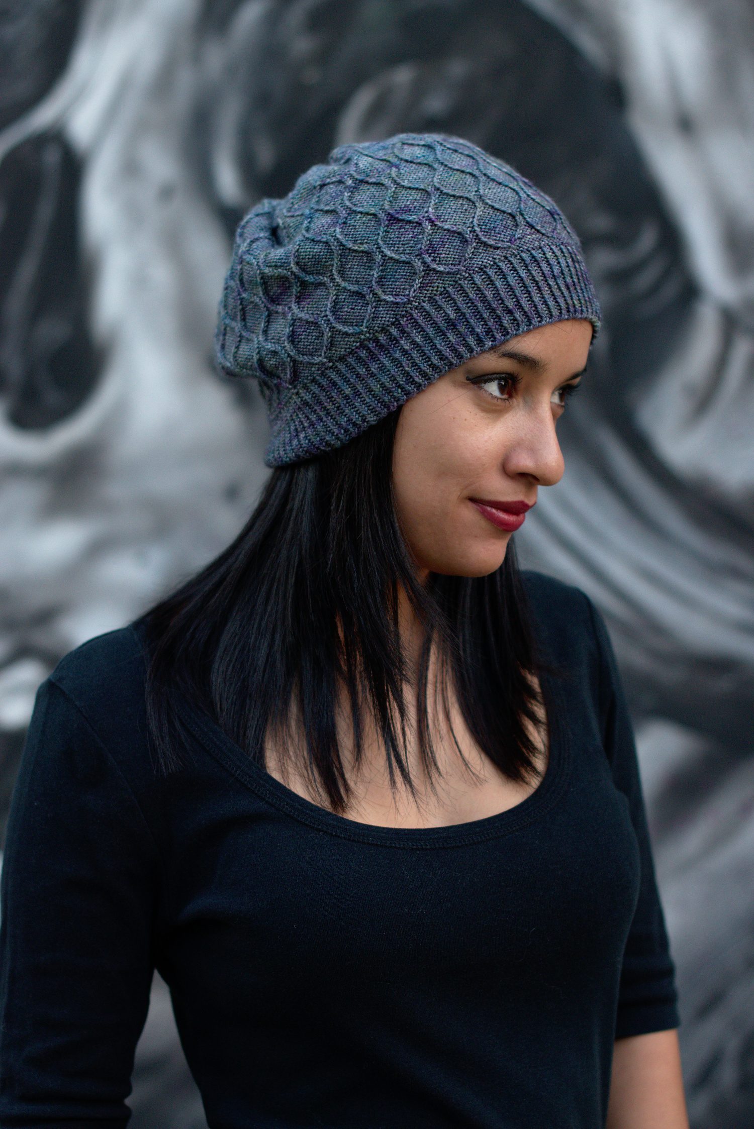 Filigree Slouch hand knitting hat pattern for sock yarn