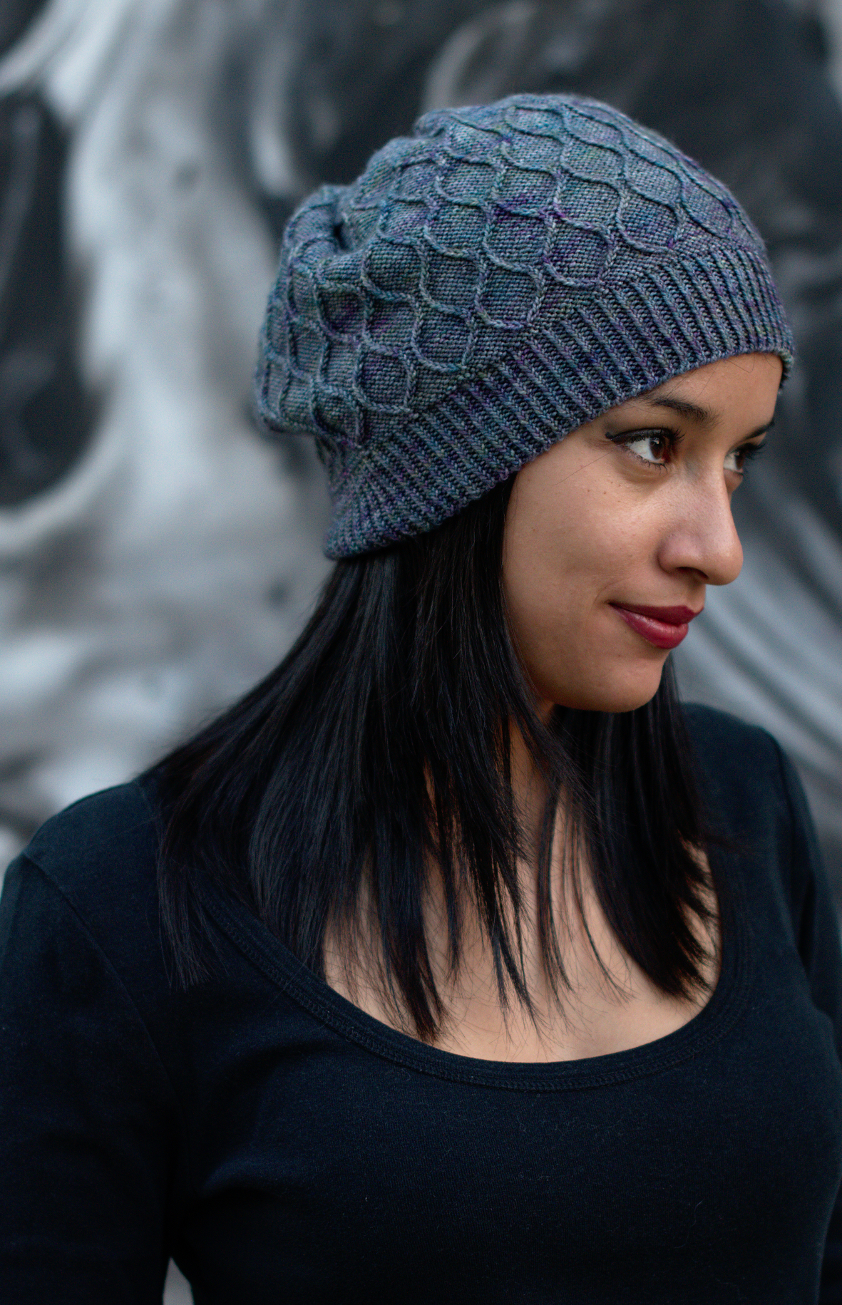 Filigree slouch hand knitting hat pattern for sock weight yarn
