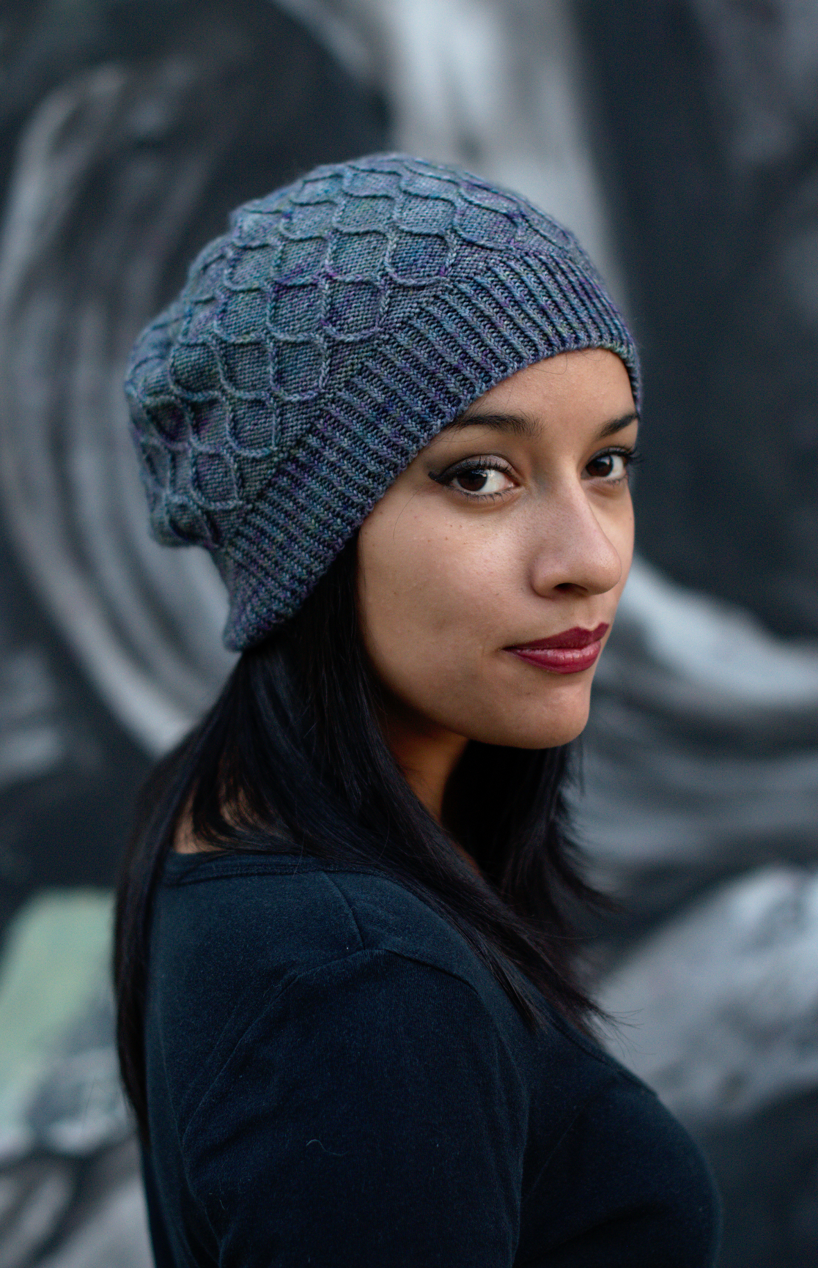 Filigree Slouch hand knitting hat pattern for sock weight yarn