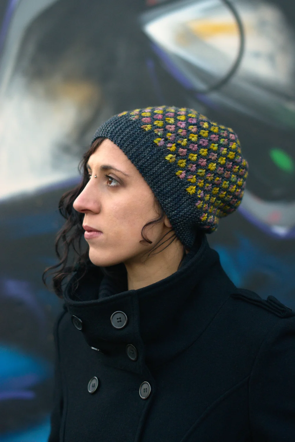 Klastar sideways knit reversible two colour slouchy hat for dk hand dyed yarns