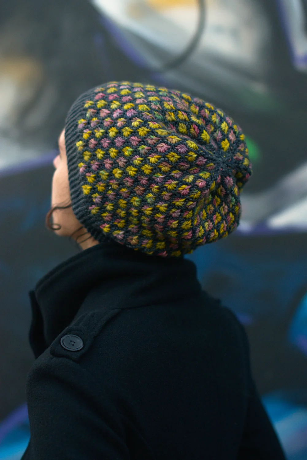 Klastar sideways knit reversible two colour slouchy hat for dk hand dyed yarns
