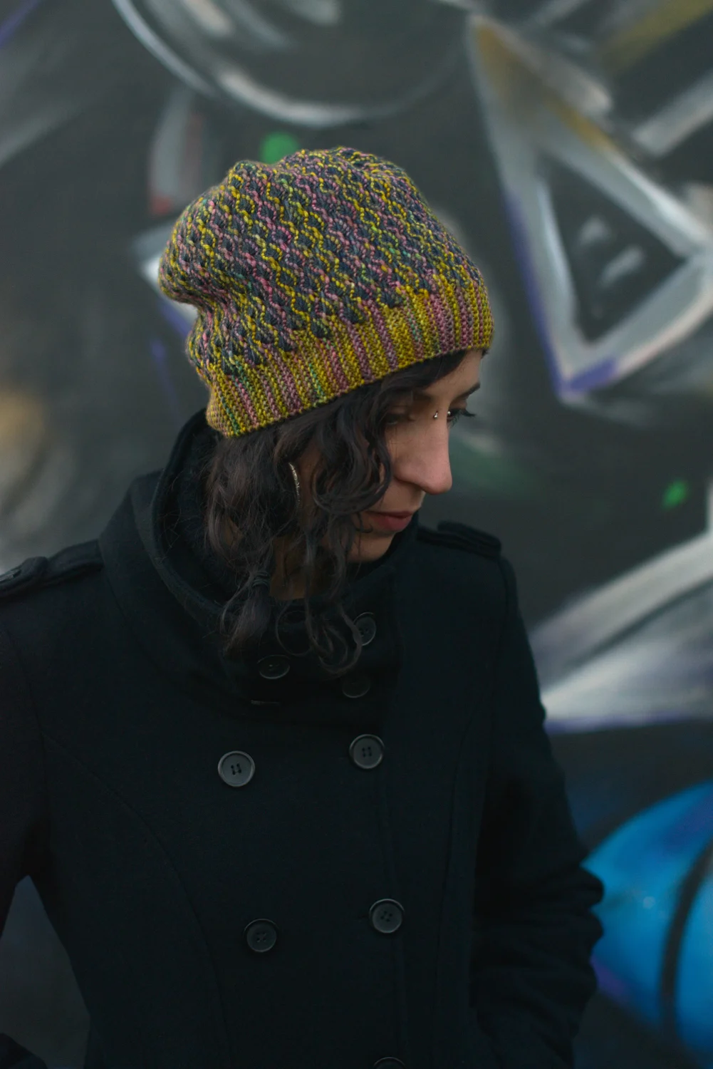 Klastar sideways knit reversible two colour slouchy hat for dk hand dyed yarns