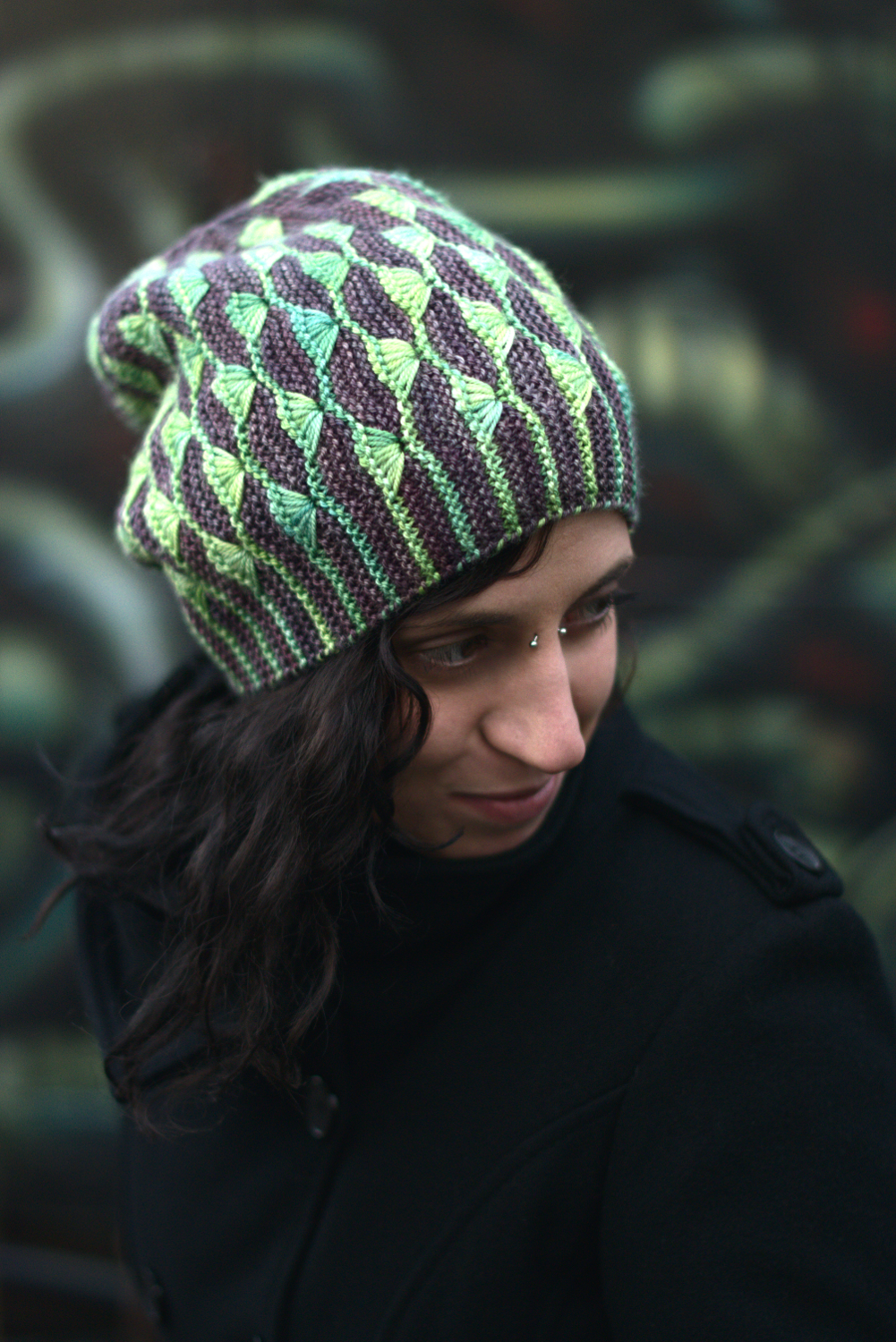 Diponaea reversible sideways knit slouchy hat for dk hand knitting yarn