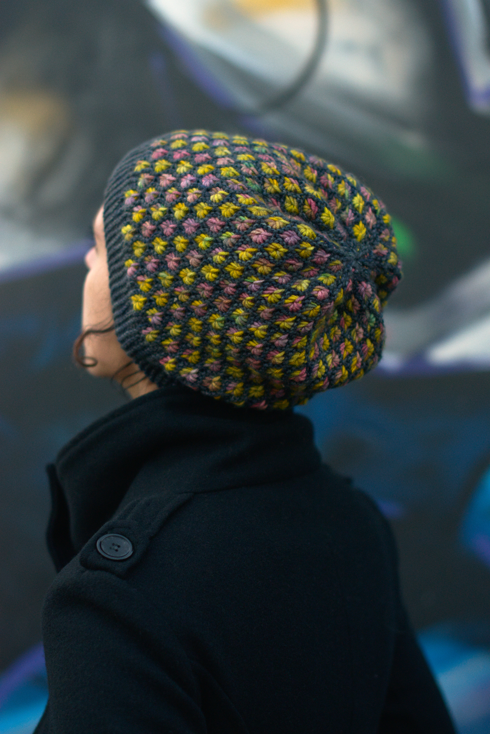 Klastar reversible sideways knit slouchy hat for dk hand knitting yarn