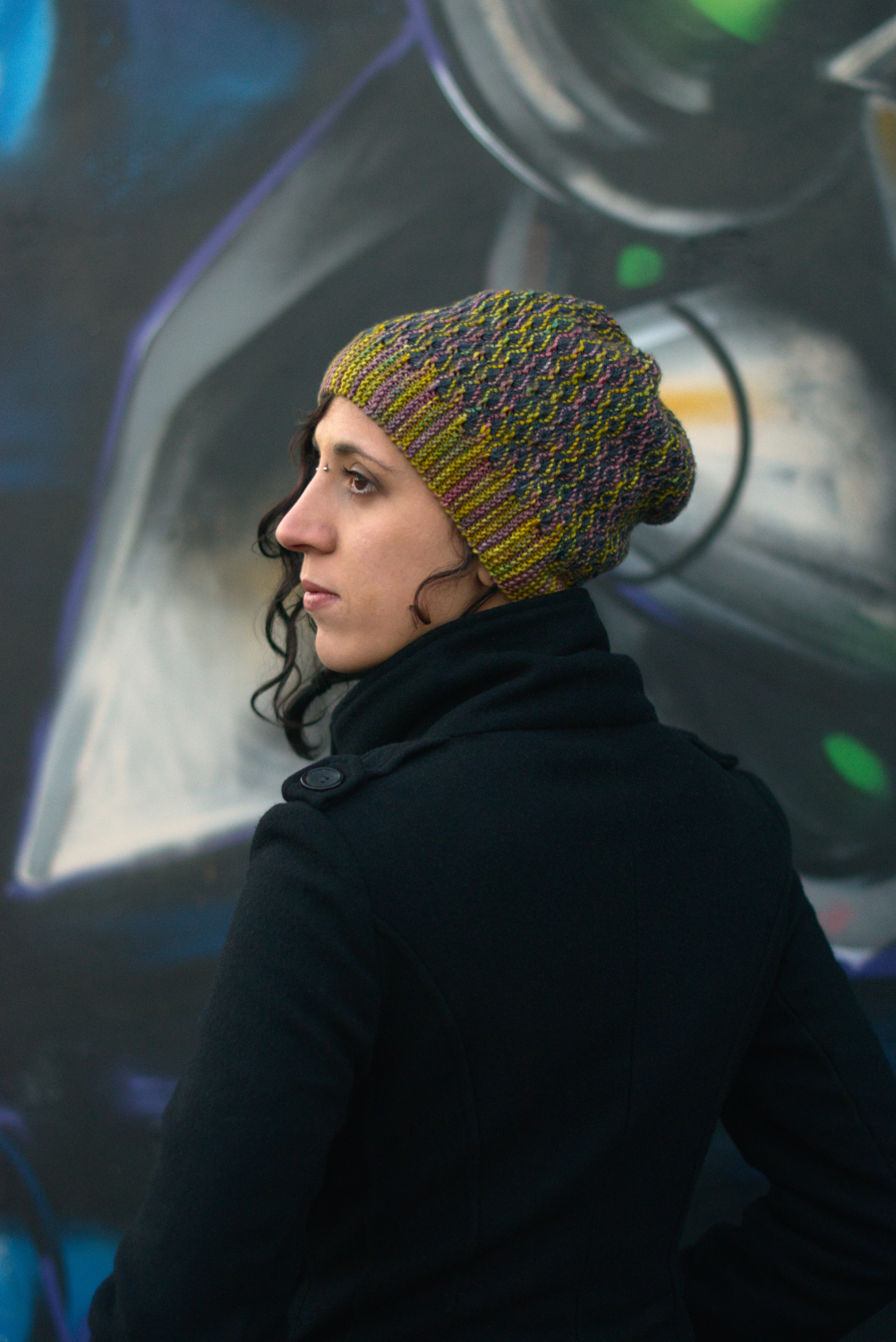 Klastar reversible sideways knit slouchy hat for dk hand knitting yarn
