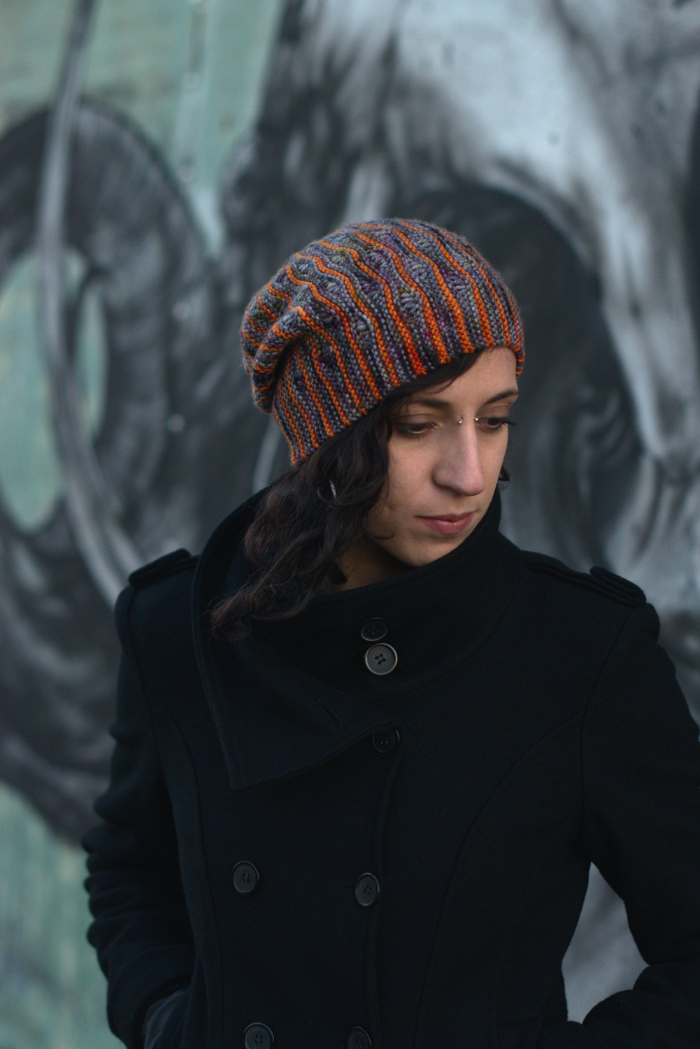Laminard reversible sideways knit slouchy hat for dk hand knitting yarn