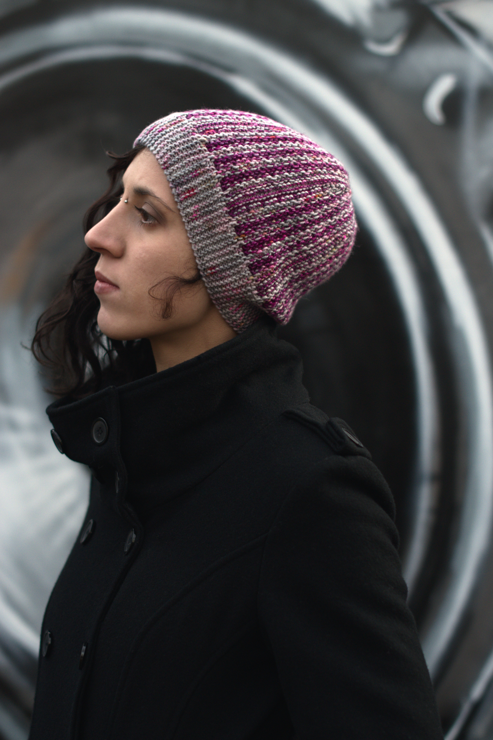 Matriks reversible sideways knit slouchy hat in two colours for dk yarn