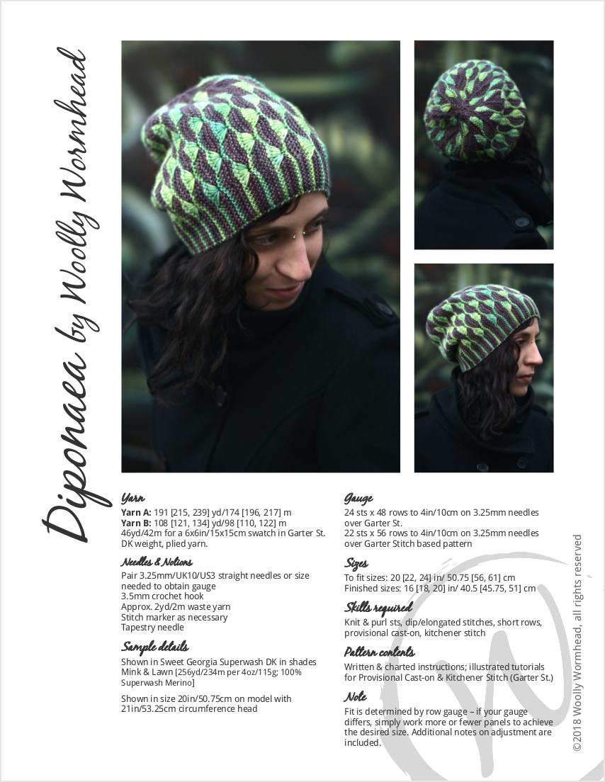 Diponaea sideways knit two colour slouchy hat for DK yarn