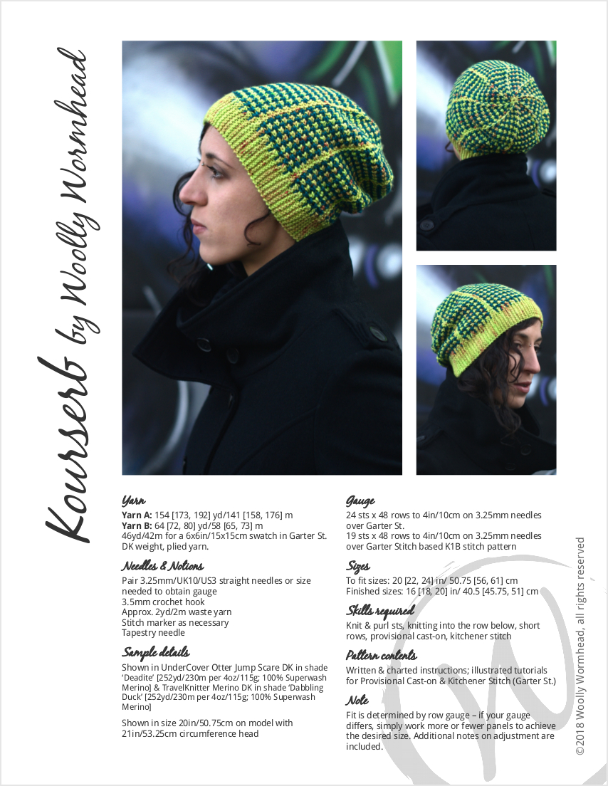 Kourserb reversible sideways knit slouchy hat in two colours for dk yarn