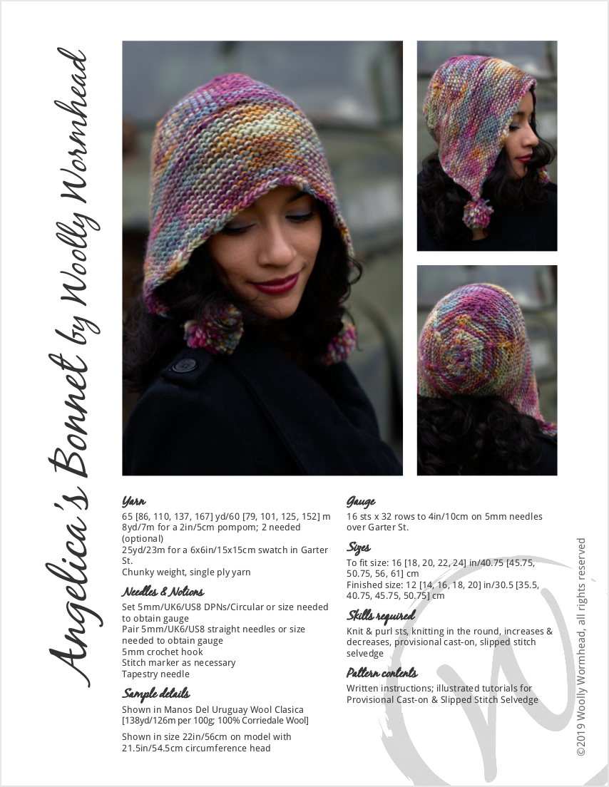 Angelica's Bonnet hand knitting Hat pattern for chunky weight yarn