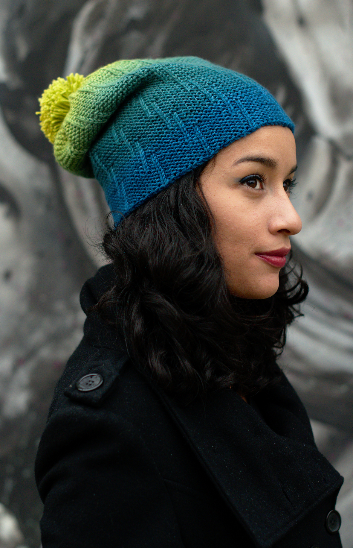 Incrementale slouch hand knit Hat pattern for gradient dk yarns