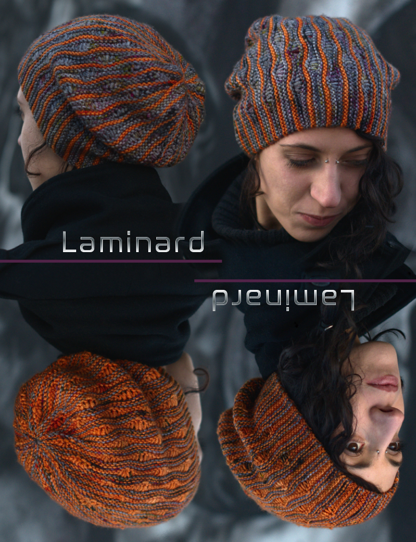 Laminard sideways knit slouchy Hat for hand dyed DK yarns