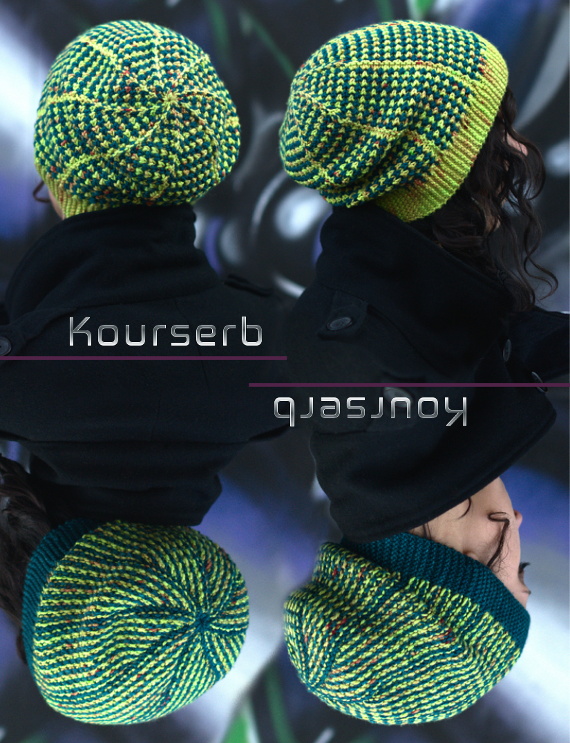 Kourserb sideways knit slouchy Hat for hand dyed DK yarns