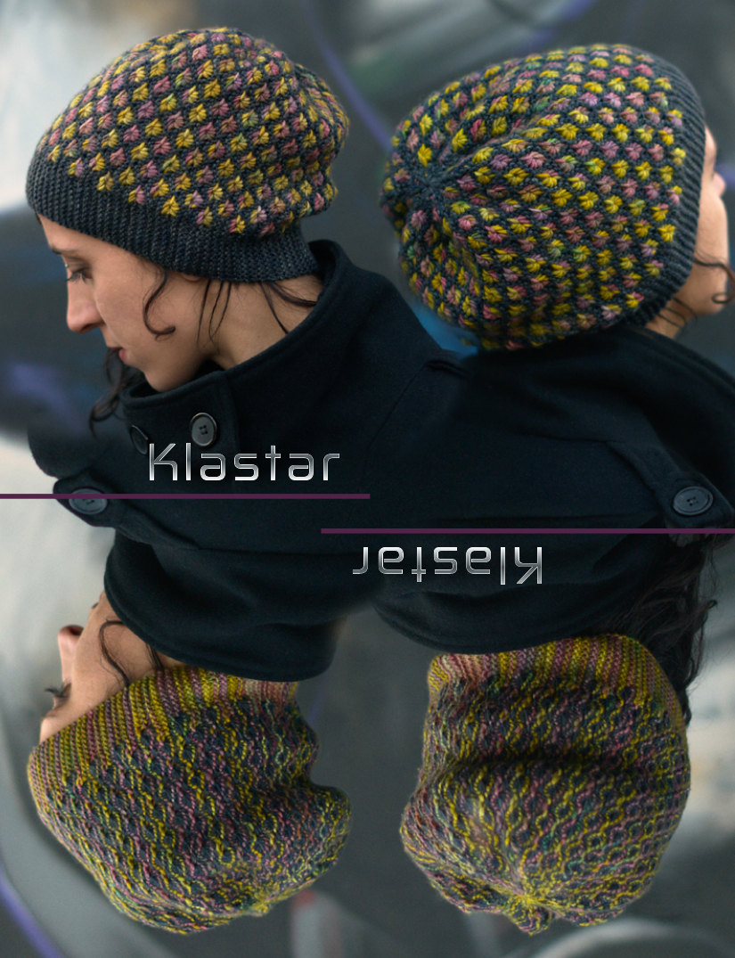Klastar sideways knit slouchy Hat for hand dyed DK yarns