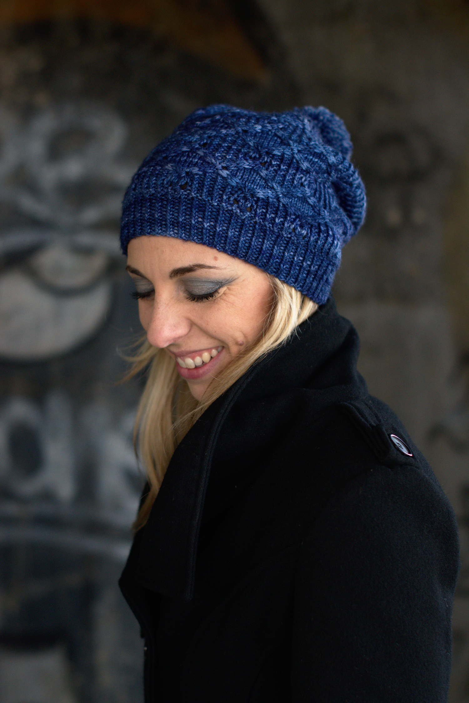 Losanga slouchy Hat hand knitting pattern for DK hand dyed wool yarn