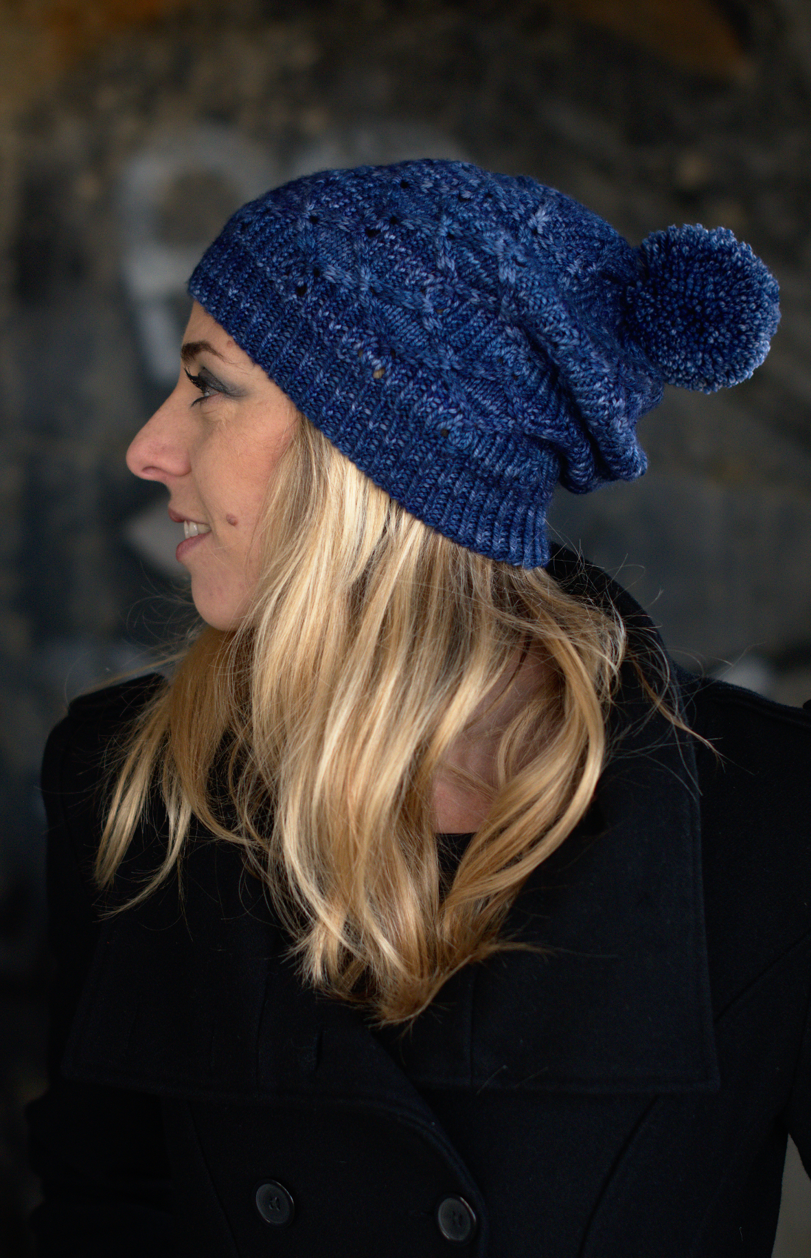 Losanga slouchy Hat hand knitting pattern for DK hand dyed wool yarn