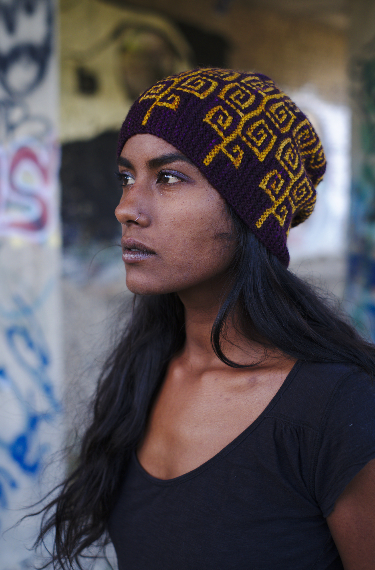 Uprising sideways knit mosaic hat knitting pattern for dk weight yarn