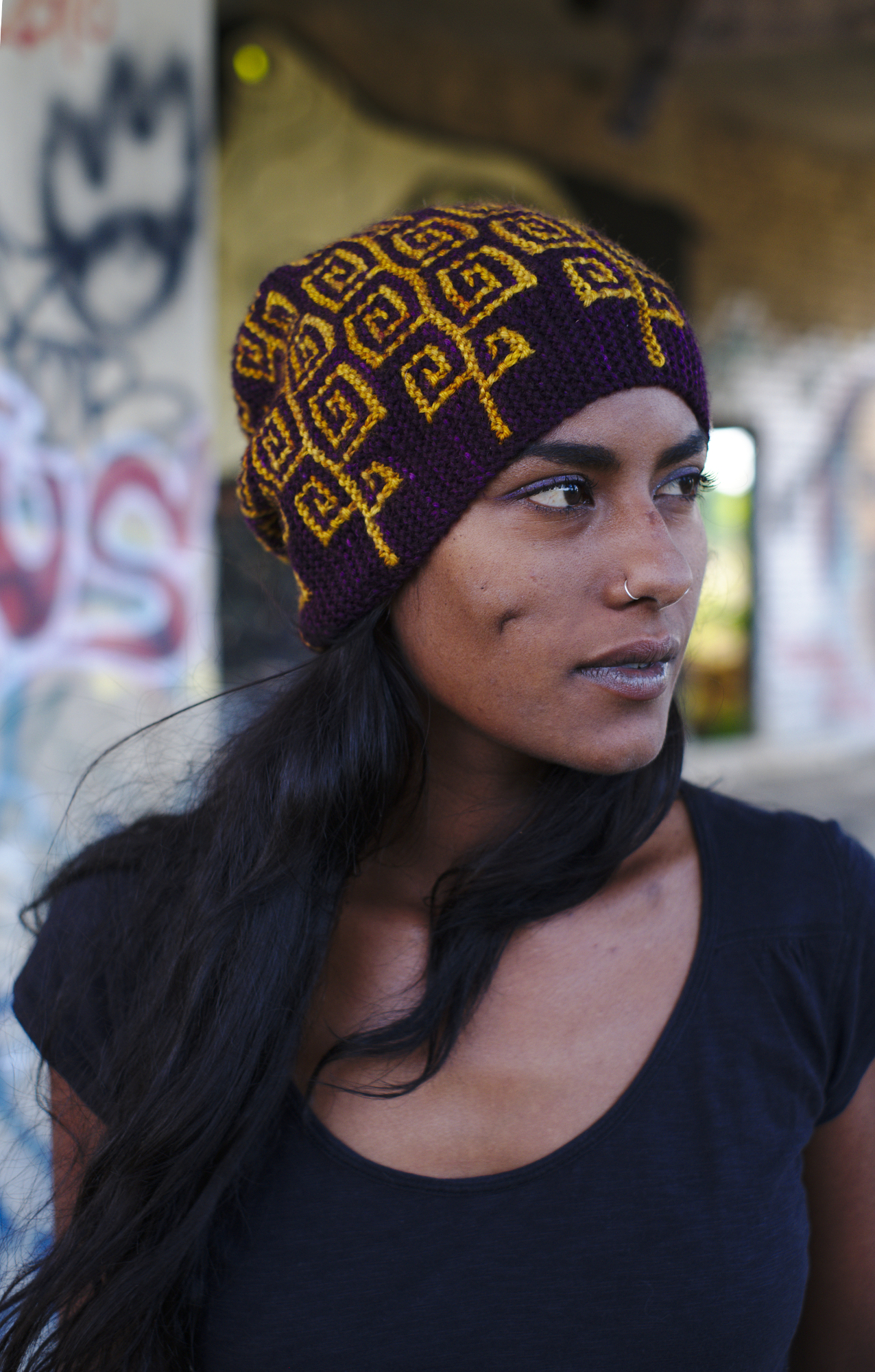 Uprising sideways knit mosaic hat knitting pattern for dk weight yarn
