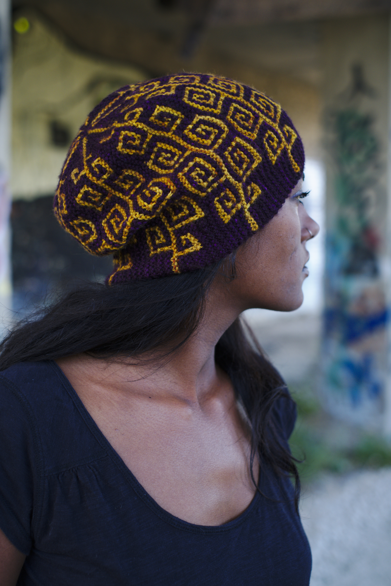 Uprising sideways knit mosaic hat knitting pattern for dk weight yarn