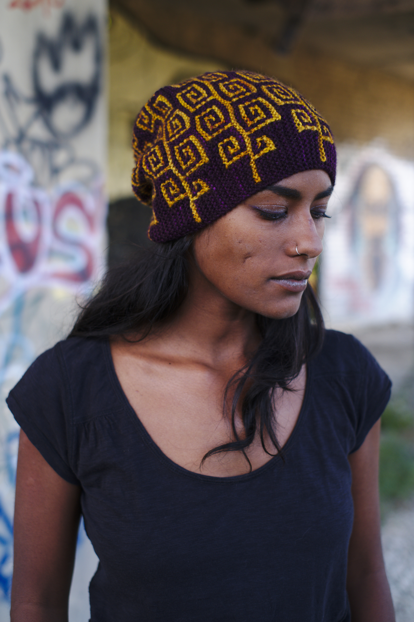 Uprising sideways knit mosaic hat knitting pattern for dk weight yarn