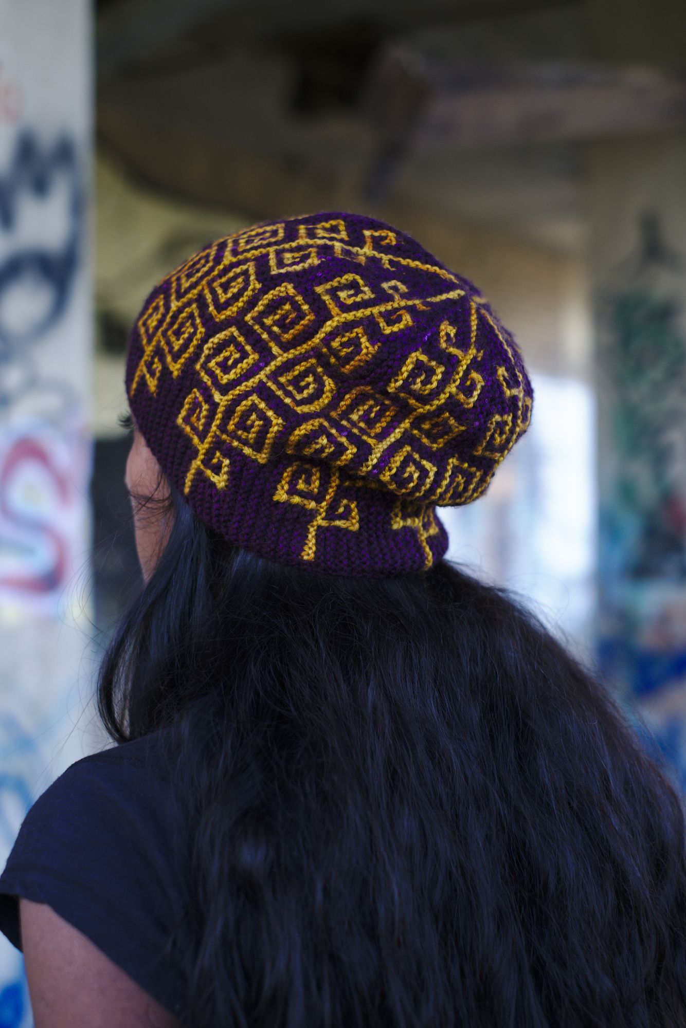 Uprising sideways knit mosaic hat knitting pattern for dk weight yarn