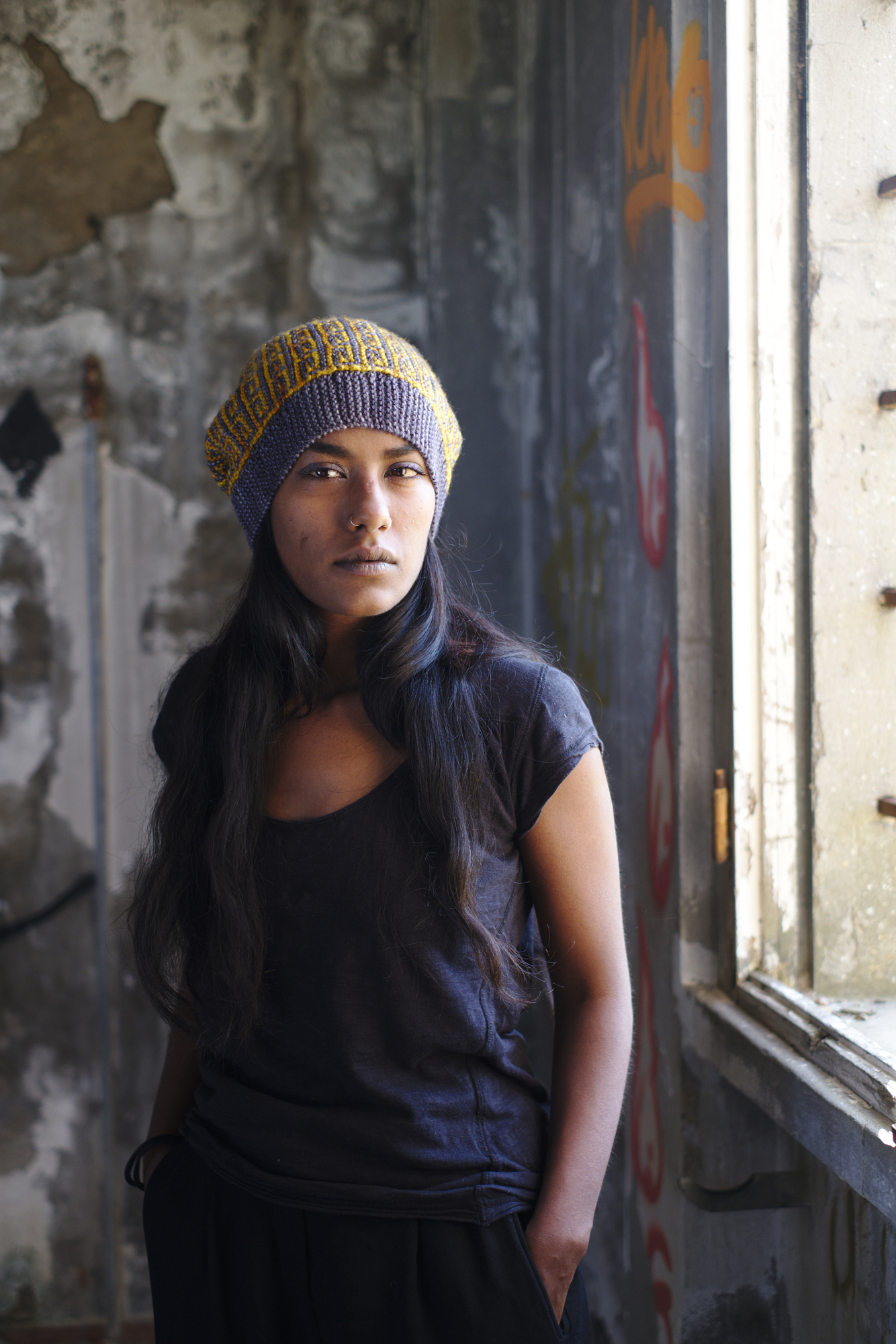 Revolutions sideways knit mosaic hat knitting pattern for dk weight yarn