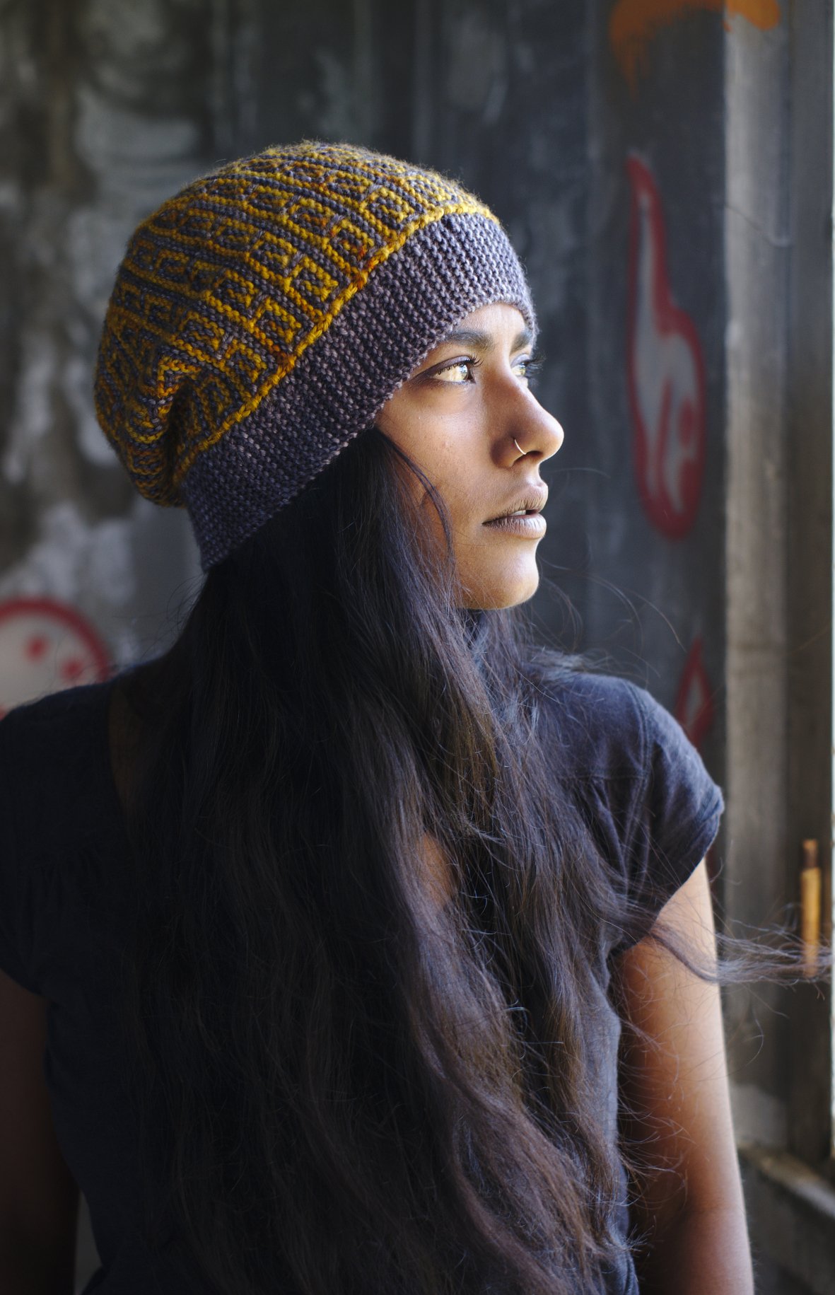 Revolutions sideways knit Hat hand knitting pattern for DK yarn