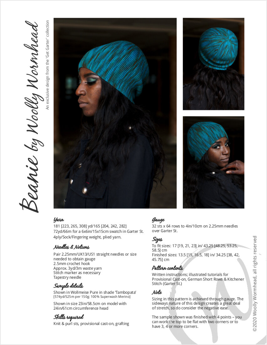 sideways knit beanie Hat hand knitting pattern and construction guide for sock yarn
