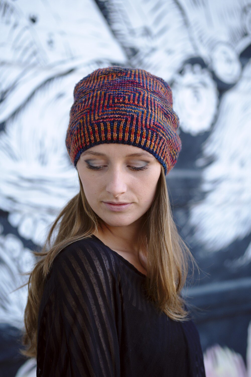 Daedalus stranded colourwork slouchy Hat knitting pattern for 4ply weight yarn