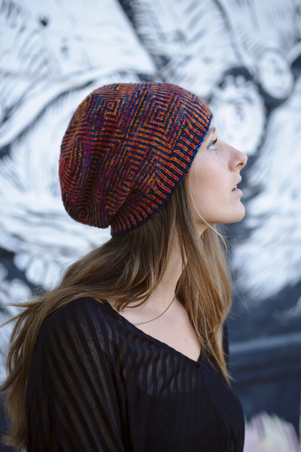 Daedalus stranded colourwork slouchy Hat knitting pattern for 4ply weight yarn