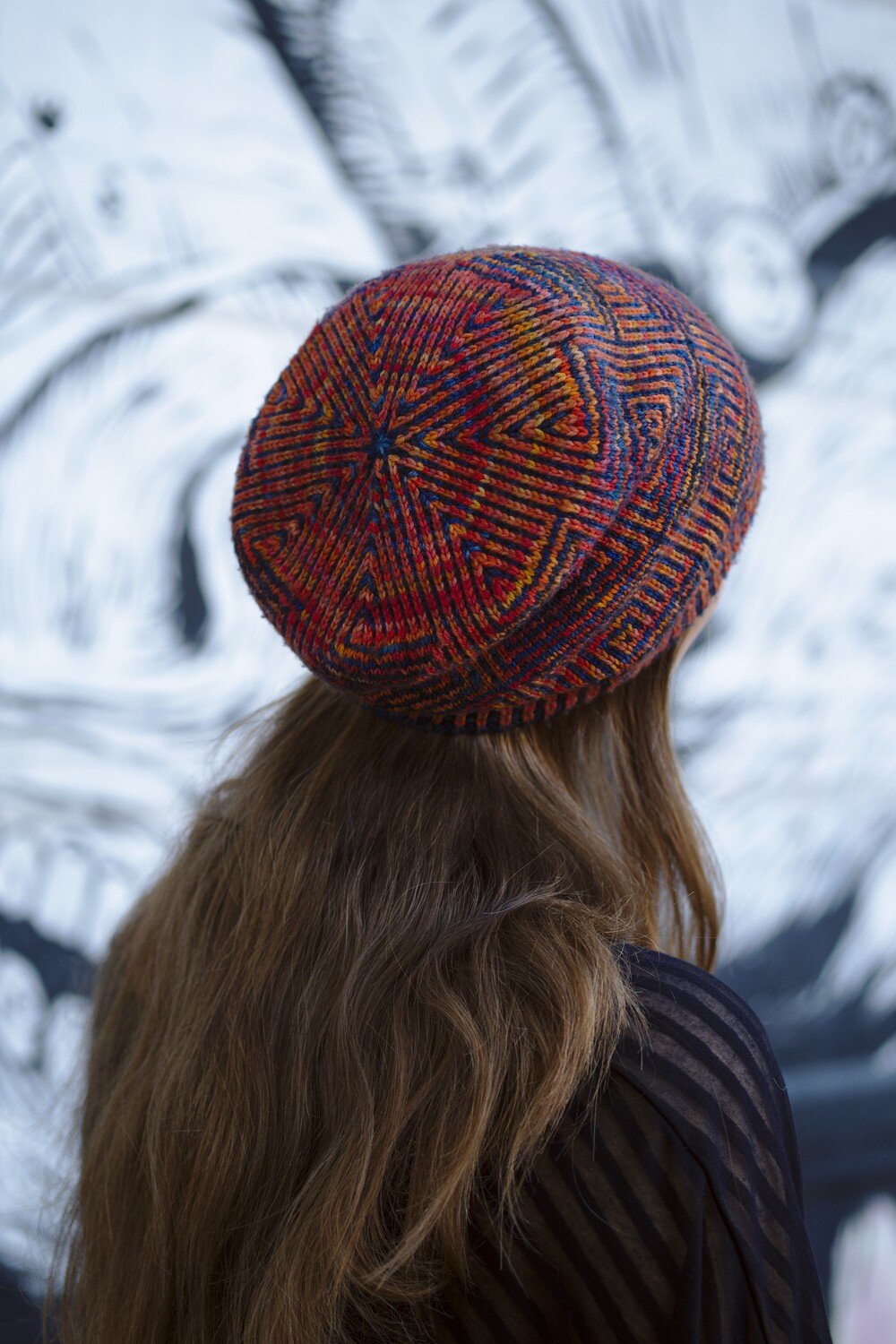 Daedalus stranded colourwork slouchy Hat knitting pattern for 4ply weight yarn