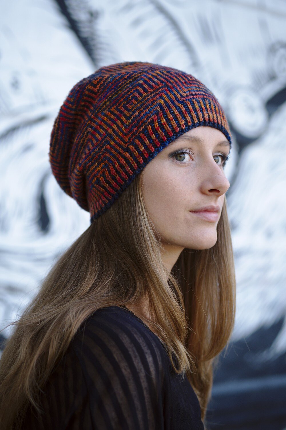 Daedalus stranded colourwork slouchy Hat knitting pattern for 4ply weight yarn