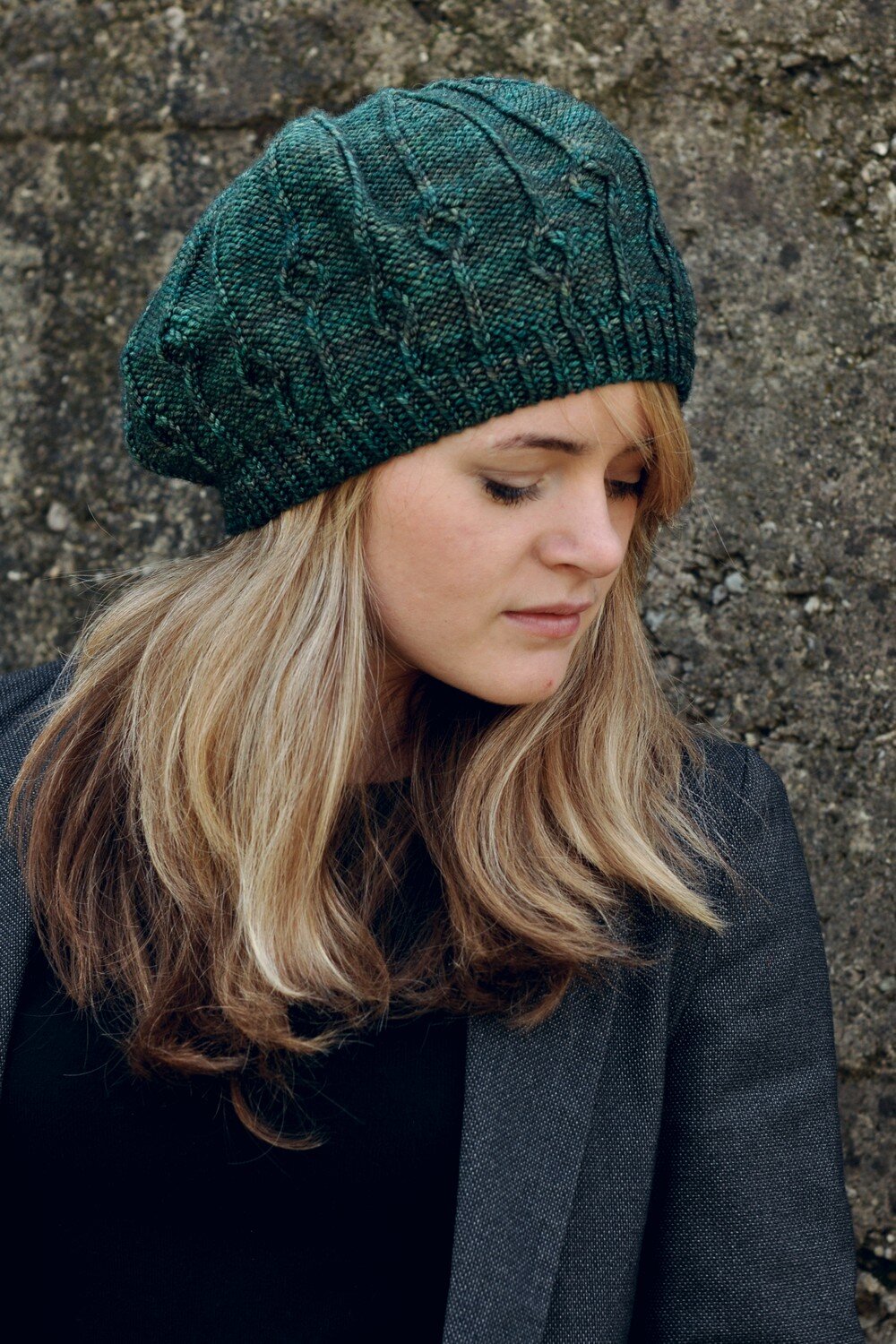 Erica hand knitting beret pattern for DK weight yarn