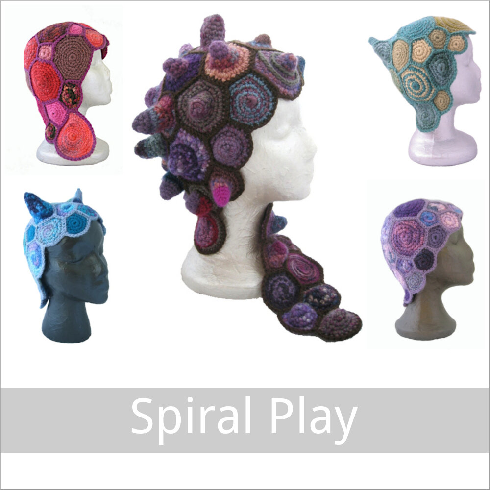 Spiral Play free tutorial for freeform crochet Hats