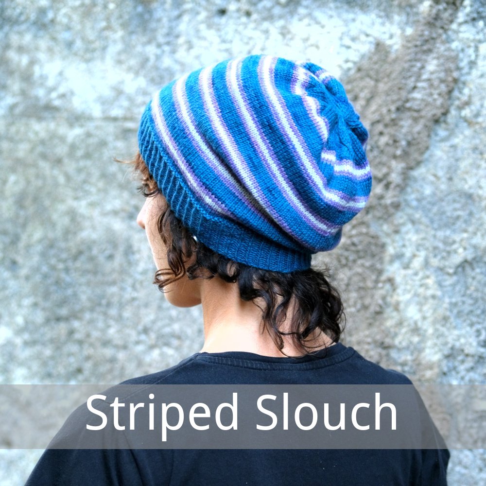 Free hand knitting pattern for a striped slouch Hat in 4ply or sock weight yarn