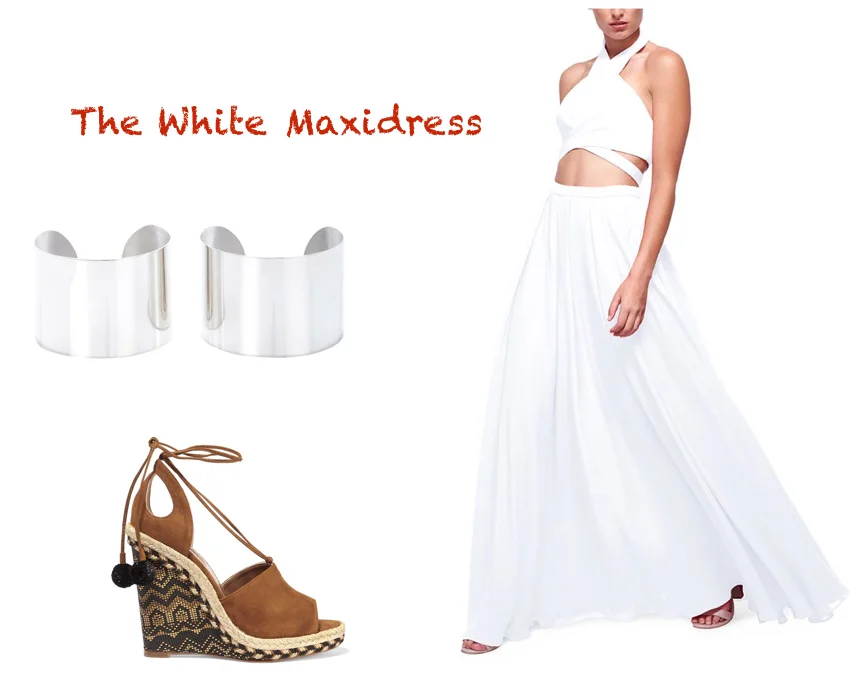 dress, Fame and Partners $265. arm cuffs (set of 2), Maison Margiela $429. shoes, Aquazzura $695.