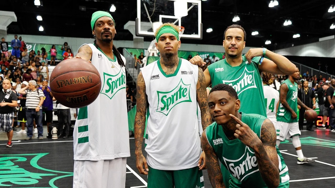 Snoop Dogg, Chris Brown, French Montana, and Soulja Boy at the celebrity basketball game