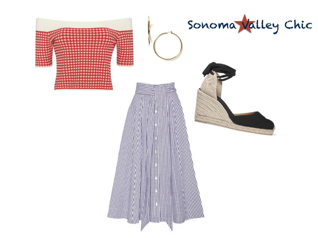 top, Jonathan Simkhai $179 | skirt, Lisa Marie Fernandez $590 | earrings, Ralph Lauren $44 | shoes, Castañer $110