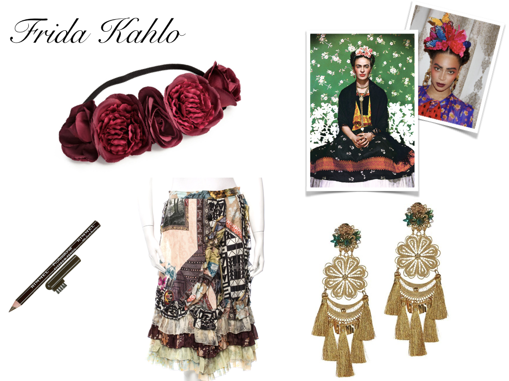 hairband, H&M , $12.99 // eyebrow pencil, Rimmel London , $3.99 // printed skirt, Vintage Christian Lacroix , $75 // earrings, Mercedes Salazar , $198
