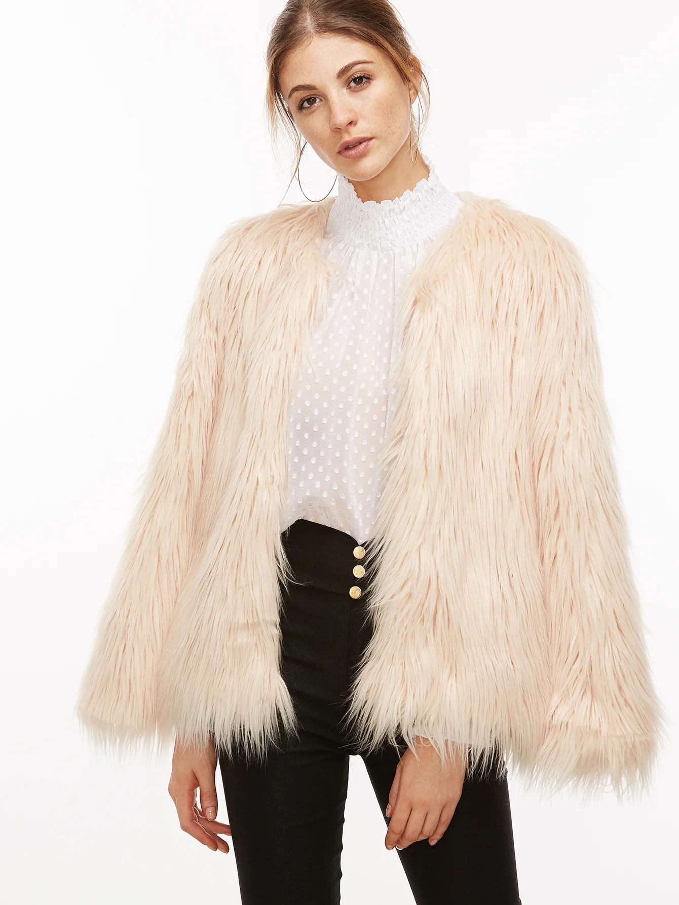 Apricot Faux Fur Coat - $57.99 - us.shein.com